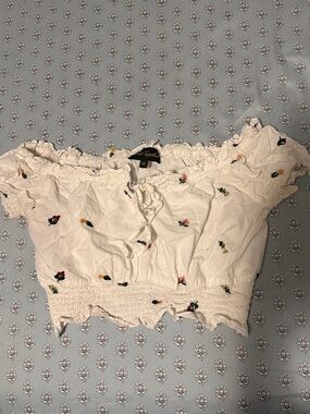 White Floral Off-Shoulder Crop Top